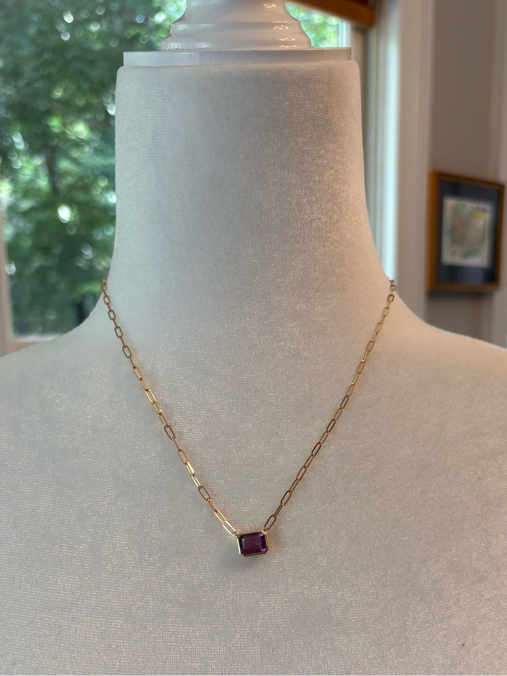 Lindsey Leigh Jewelry 14k Bezel Set Gemstone Paper Clip Necklace - Amethyst